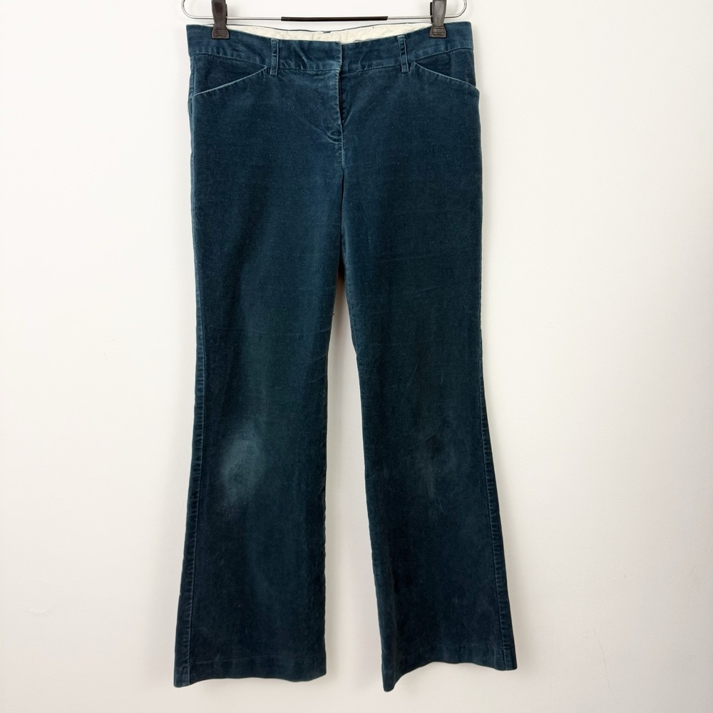 VINTAGE Express Editor Velvet Low Rise PANTS 8 Y2K Bootcut Dress Teal Blue